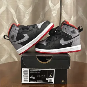 Jordan 1 Mid (TD) Toddler Shoes Black-Cement Grey-Fire Red DQ8425-006