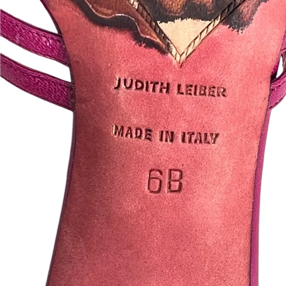 Judith Leiber Pink Leather Sandals Strappy Heeled Shoes Crystal Jewel Italian