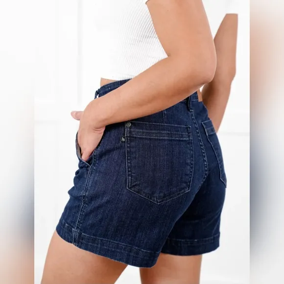 Judy Blue High Rise Dark Wash Trouser Denim Shorts Stretch Classic S-3XL NEW