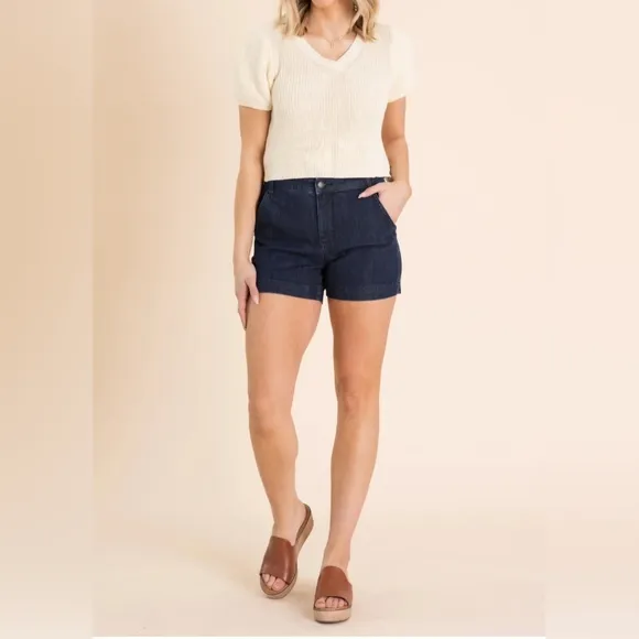 Judy Blue High Rise Dark Wash Trouser Denim Shorts Stretch Classic S-3XL NEW
