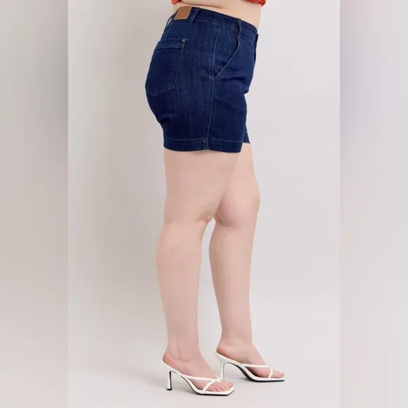 Judy Blue High Rise Dark Wash Trouser Denim Shorts Stretch Classic S-3XL NEW