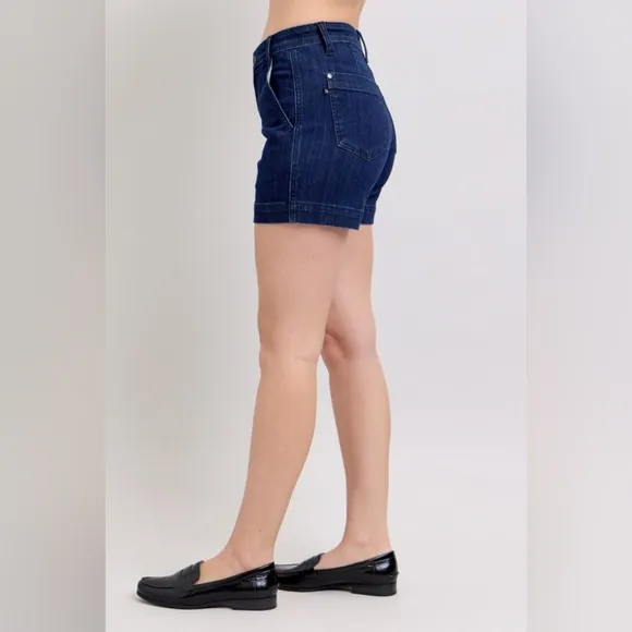 Judy Blue High Rise Dark Wash Trouser Denim Shorts Stretch Classic S-3XL NEW