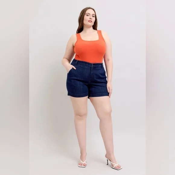 Judy Blue High Rise Dark Wash Trouser Denim Shorts Stretch Classic S-3XL NEW