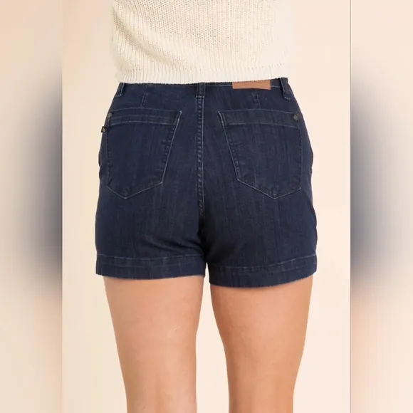 Judy Blue High Rise Dark Wash Trouser Denim Shorts Stretch Classic S-3XL NEW