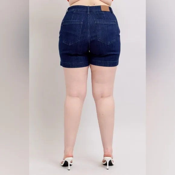 Judy Blue High Rise Dark Wash Trouser Denim Shorts Stretch Classic S-3XL NEW