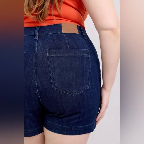 Judy Blue High Rise Dark Wash Trouser Denim Shorts Stretch Classic S-3XL NEW