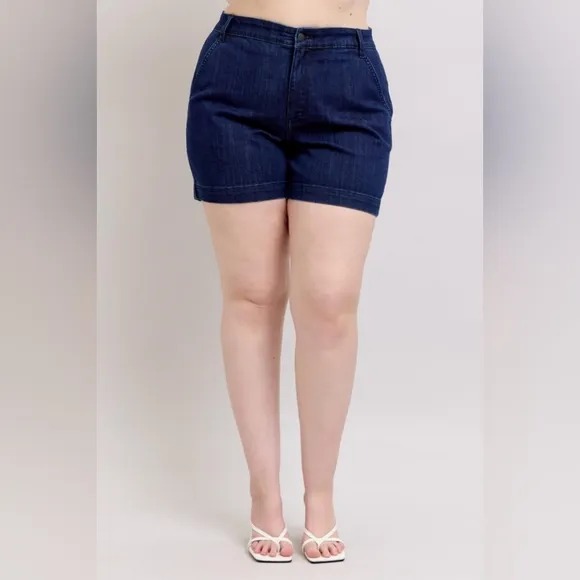 Judy Blue High Rise Dark Wash Trouser Denim Shorts Stretch Classic S-3XL NEW