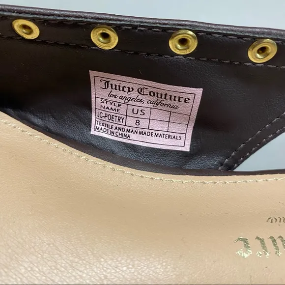 Juicy Couture Flat Slip On Shoe Pointed Toe Poetry Brown Monogram Logo JC Charm