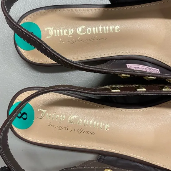 Juicy Couture Flat Slip On Shoe Pointed Toe Poetry Brown Monogram Logo JC Charm