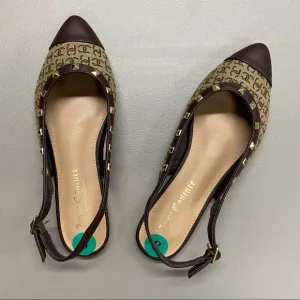 Juicy Couture Flat Slip On Shoe Pointed Toe Poetry Brown Monogram Logo JC Charm