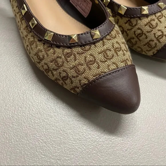Juicy Couture Flat Slip On Shoe Pointed Toe Poetry Brown Monogram Logo JC Charm