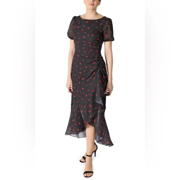 JULIA JORDAN NWT Asymmetrical Side Ruched Ruffle Hi-Low Star Burst Print Dress 2