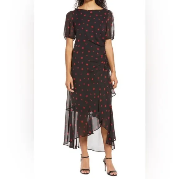 JULIA JORDAN NWT Asymmetrical Side Ruched Ruffle Hi-Low Star Burst Print Dress 2