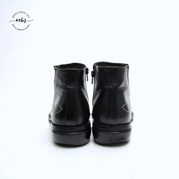 Juno Western Contrast Stitch Croc Pointed Toe Side Zip Ankle Boots Black Men 9