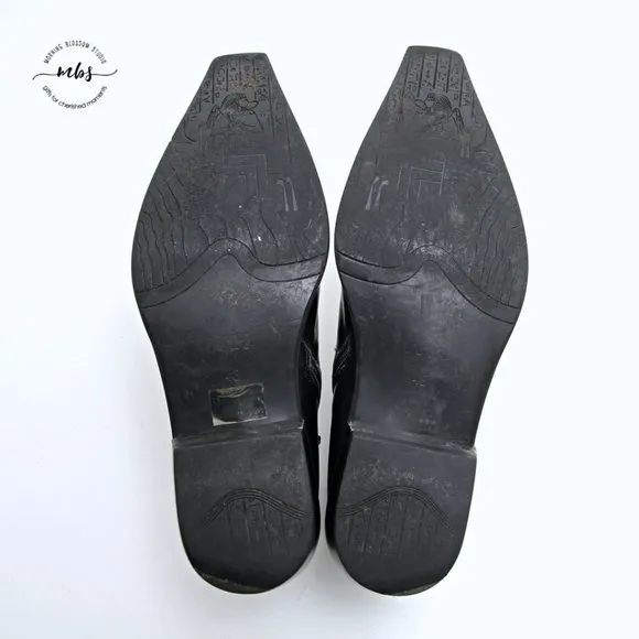 Juno Western Contrast Stitch Croc Pointed Toe Side Zip Ankle Boots Black Men 9