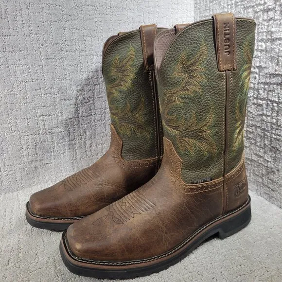 Justin ASTM F2413-18 Men's Size 12 EE Brown Leather Steel Toe Western Work Boots