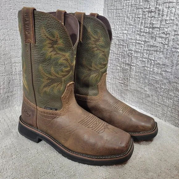 Justin ASTM F2413-18 Men's Size 12 EE Brown Leather Steel Toe Western Work Boots