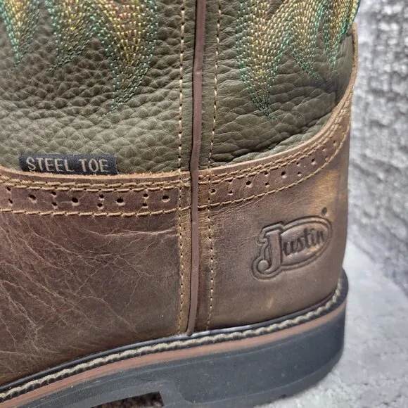 Justin ASTM F2413-18 Men's Size 12 EE Brown Leather Steel Toe Western Work Boots