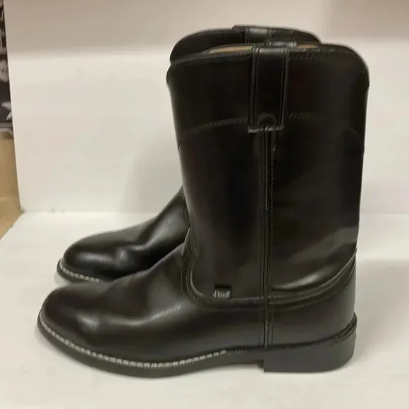 Justin Black Leather Cowboy Boots