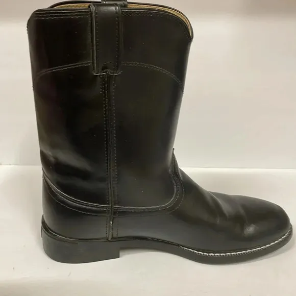 Justin Black Leather Cowboy Boots