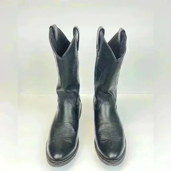 JUSTIN Boots JB1104 Men's Size 9.5EE Black Leather Stitched Western Cowboy Boots