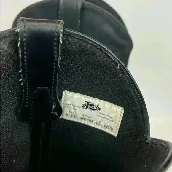 JUSTIN Boots JB1104 Men's Size 9.5EE Black Leather Stitched Western Cowboy Boots