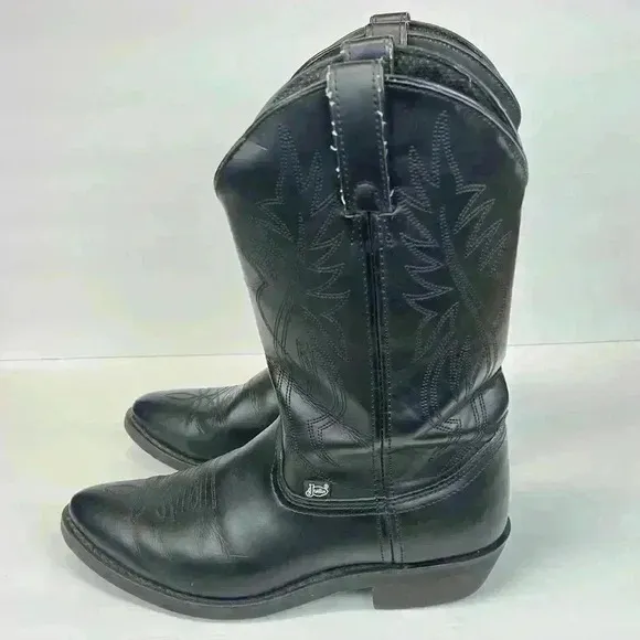 JUSTIN Boots JB1104 Men's Size 9.5EE Black Leather Stitched Western Cowboy Boots