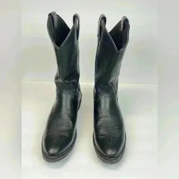 JUSTIN Boots JB1104 Men's Size 9.5EE Black Leather Stitched Western Cowboy Boots