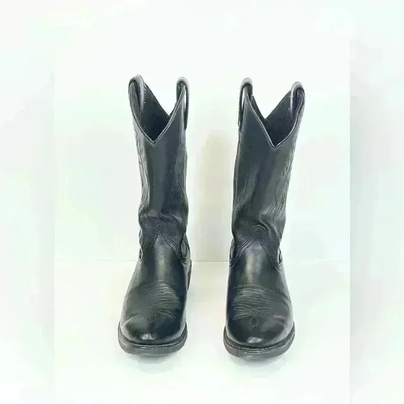 JUSTIN Boots JB1104 Men's Size 9.5EE Black Leather Stitched Western Cowboy Boots