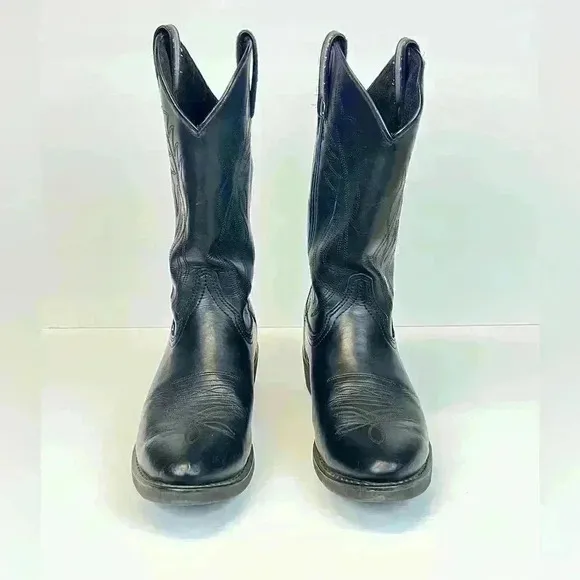 JUSTIN Boots JB1104 Men's Size 9.5EE Black Leather Stitched Western Cowboy Boots