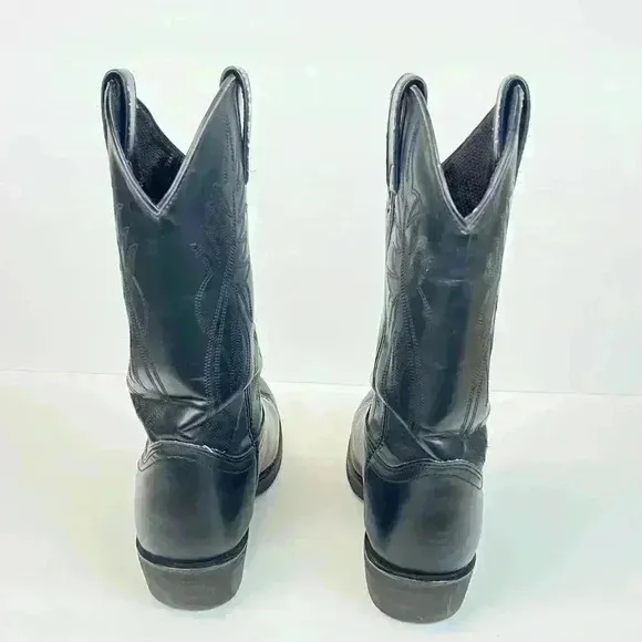 JUSTIN Boots JB1104 Men's Size 9.5EE Black Leather Stitched Western Cowboy Boots
