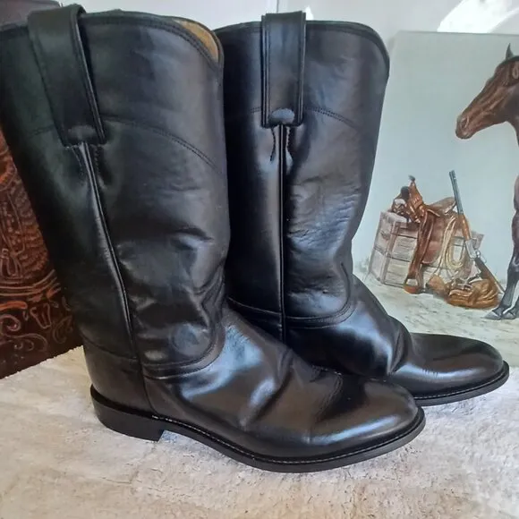 Justin Boots Style 3133 Jackson Roper Black Boots Size 8.5 EE