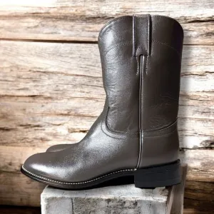 Justin Boots Western Boots Juniors Gray Leather Roper Style Country Size 5.5 D