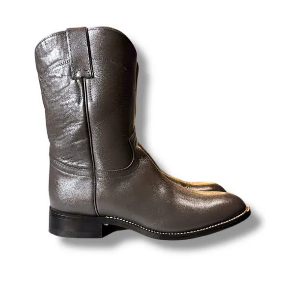 Justin Boots Western Boots Juniors Gray Leather Roper Style Country Size 5.5 D
