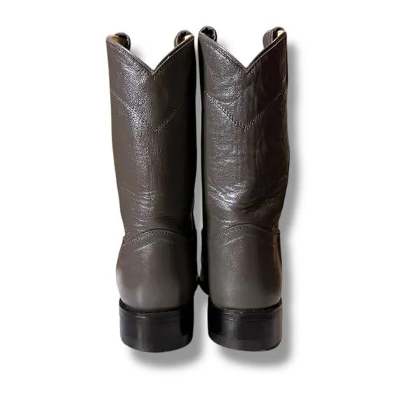 Justin Boots Western Boots Juniors Gray Leather Roper Style Country Size 5.5 D