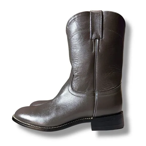 Justin Boots Western Boots Juniors Gray Leather Roper Style Country Size 5.5 D