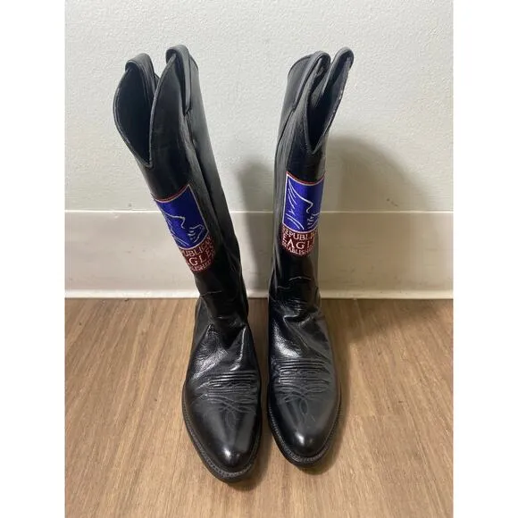 Justin Brand Black &quot;Repulican Eagles&quot; Leather Cowboy Boot Sz  7