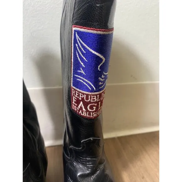 Justin Brand Black &quot;Repulican Eagles&quot; Leather Cowboy Boot Sz  7