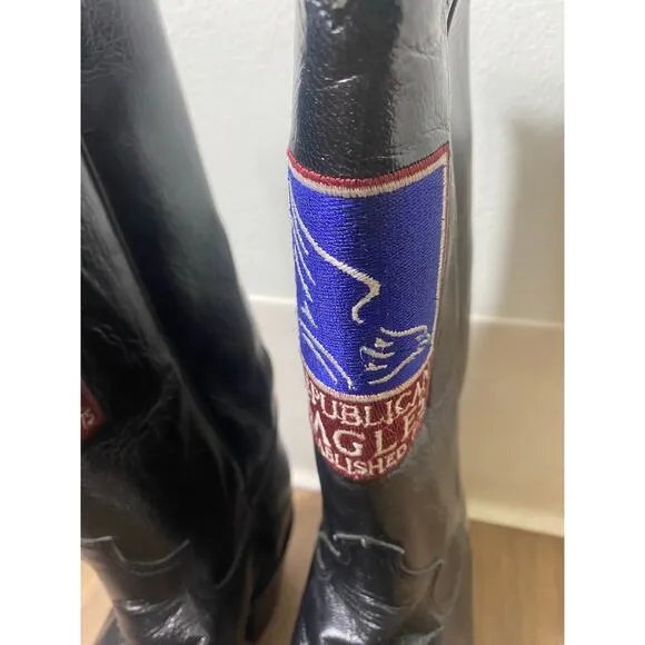 Justin Brand Black &quot;Repulican Eagles&quot; Leather Cowboy Boot Sz  7