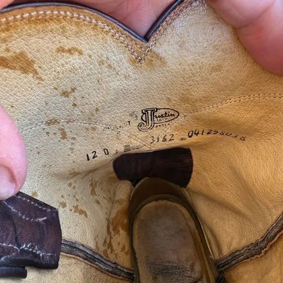 JUSTIN Brown Leather Western Cowboy Boots Roper Style Pull-On Ranch Work Boots