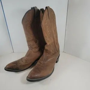 JUSTIN classic Leather Western Cowboy Brown Boots Mens‎ Size 11.5, 13&quot; tall