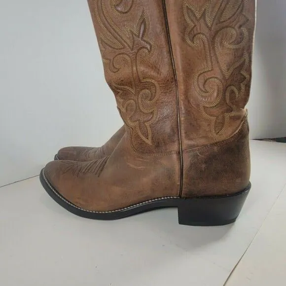 JUSTIN classic Leather Western Cowboy Brown Boots Mens‎ Size 11.5, 13&quot; tall