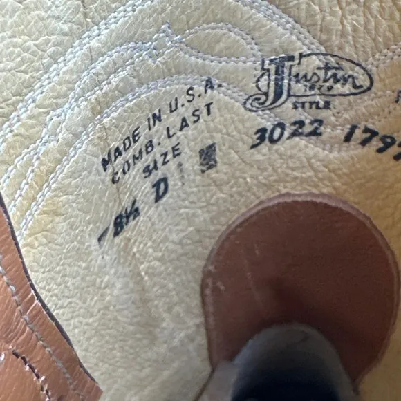 Justin Cowboy‎ Boots Genuine Ostrich Leather Men's Size 8.5 D Made in the USA
