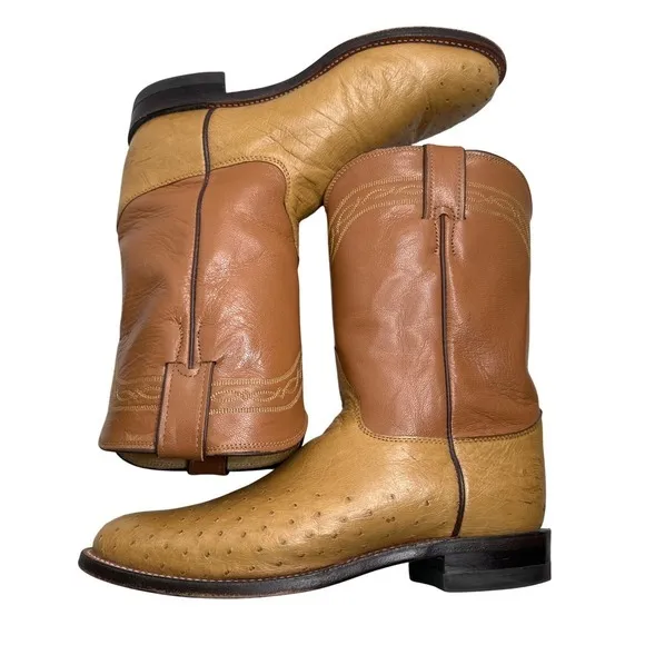 Justin Cowboy‎ Boots Genuine Ostrich Leather Men's Size 8.5 D Made in the USA