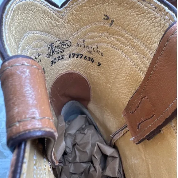 Justin Cowboy‎ Boots Genuine Ostrich Leather Men's Size 8.5 D Made in the USA