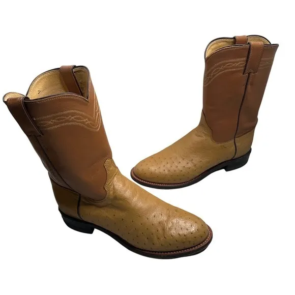 Justin Cowboy‎ Boots Genuine Ostrich Leather Men's Size 8.5 D Made in the USA