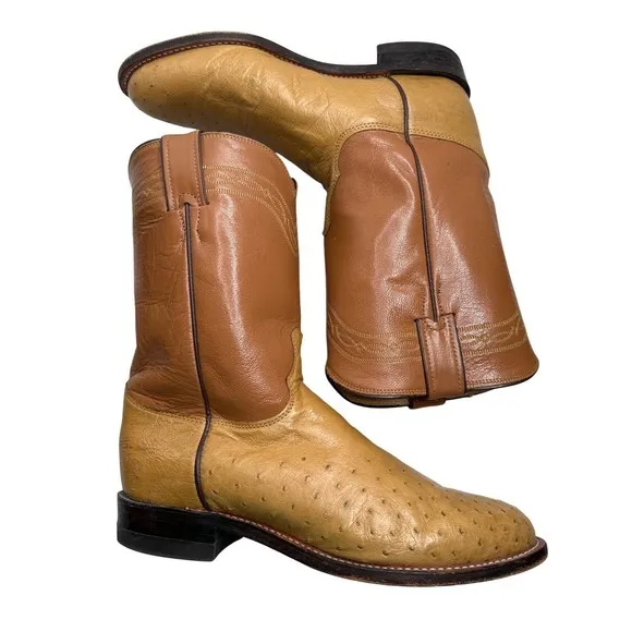 Justin Cowboy‎ Boots Genuine Ostrich Leather Men's Size 8.5 D Made in the USA
