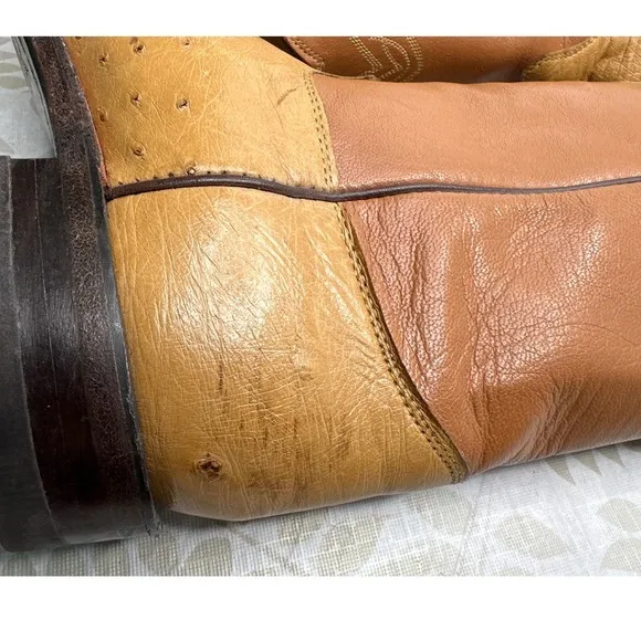 Justin Cowboy‎ Boots Genuine Ostrich Leather Men's Size 8.5 D Made in the USA