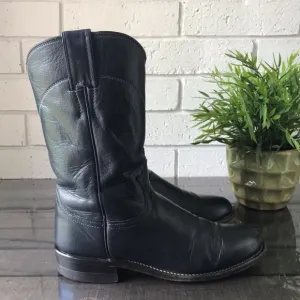 Justin Dark Blue Leather Cowboy Roper Boots