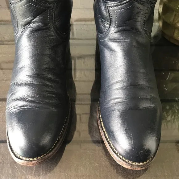 Justin Dark Blue Leather Cowboy Roper Boots